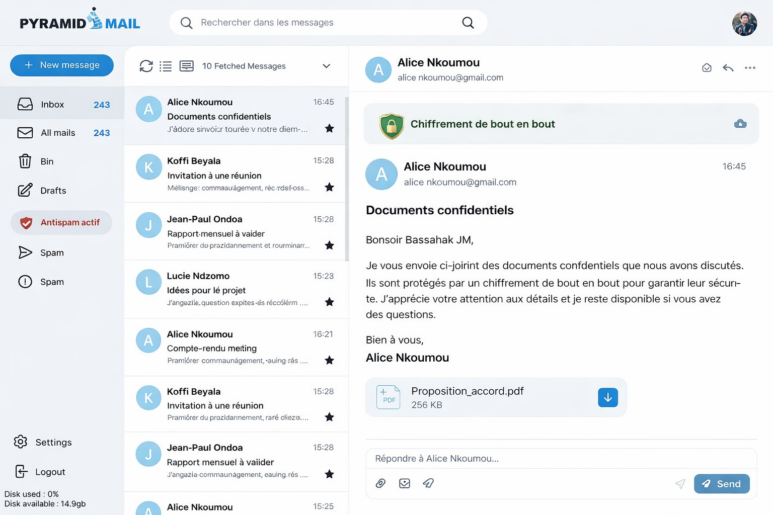 Interface Messagerie Pyramid Mail